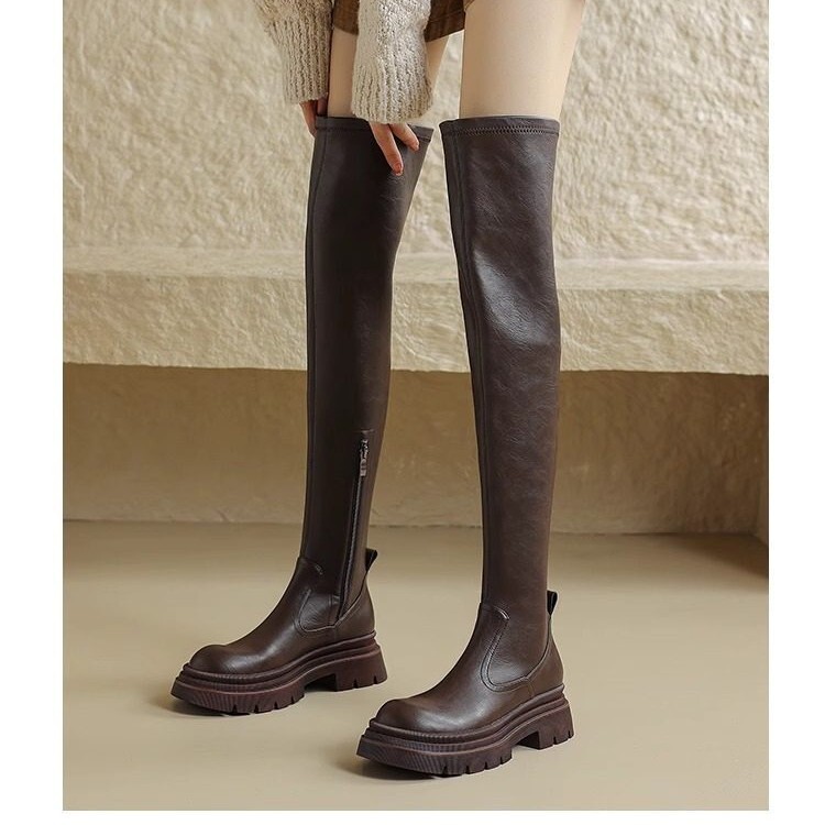 Thick-Soled Long Boots for Women 2026 Autumn and Winter New European and American Style Over-The-Knee Elastic Slim Boots Brown Knee-High Riding Boots Thick-Soled Long Boots for Women 2026 Autumn and Winter New European and American Style Over-The-Knee Elastic Slim Boots Brown Knee-High Riding Boots