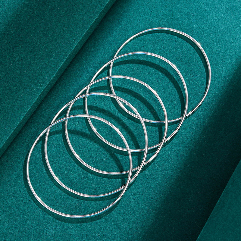 S999 pulsera de plata esterlina para las mujeres de moda simple círculo Delgado brillante pulsera de plata sólida para novia