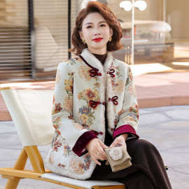 加肥加大特体200斤妈妈新中式中老年女装厚款秋冬保暖毛毛大衣宽