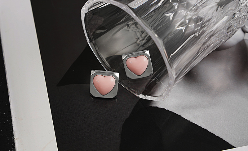 boucles d39oreilles en cuivre de couleur contraste en forme de coeur carr de mode simple en grospicture3