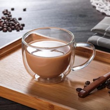 高硼硅防烫隔热吹制双层玻璃杯大容量咖啡牛奶果汁带把手水杯批发