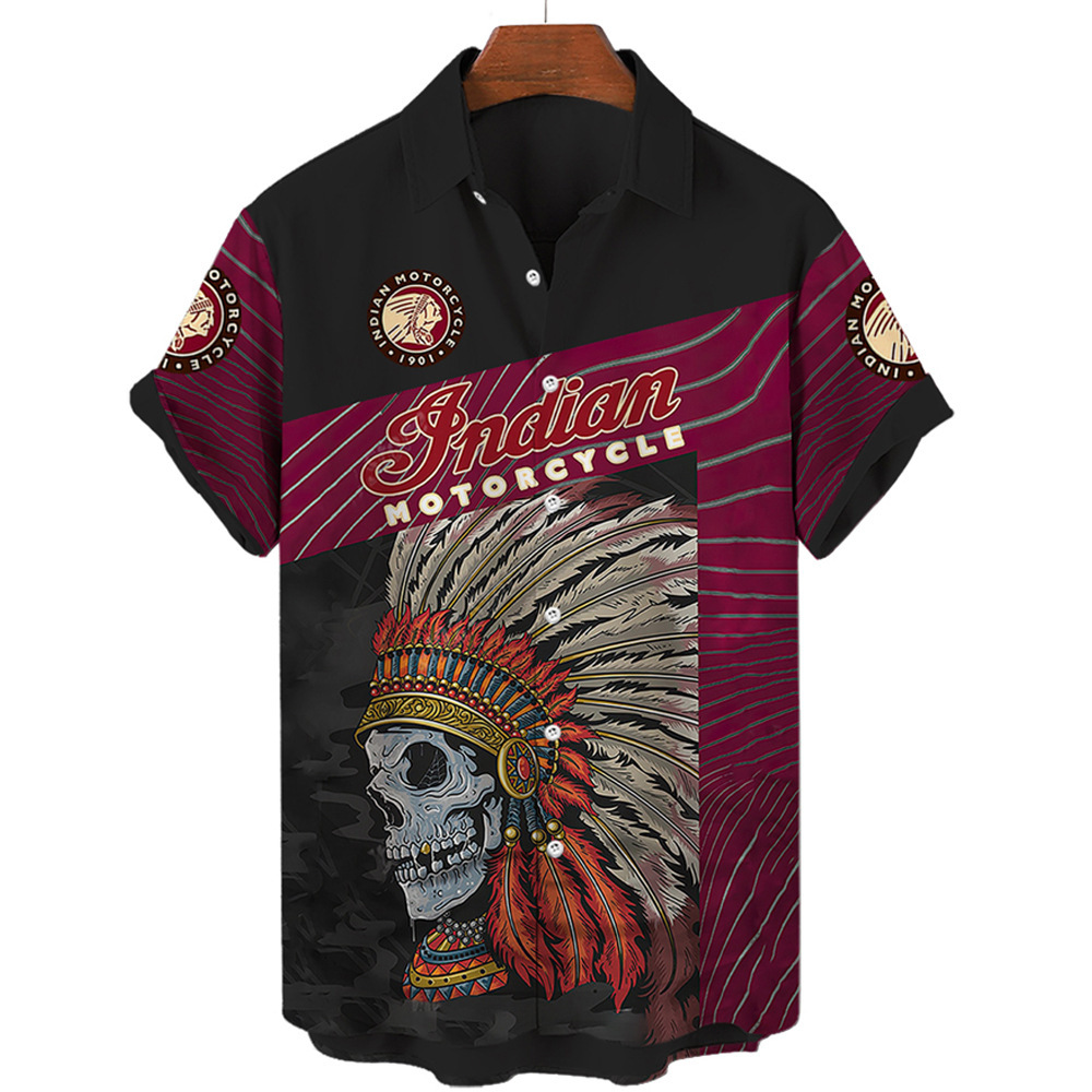 Camisa transfronteriza de manga corta para hombre, bomba de cuatro lados, carretera 66, camisa impresa digital 3D, patrón de rayas de fábrica de origen