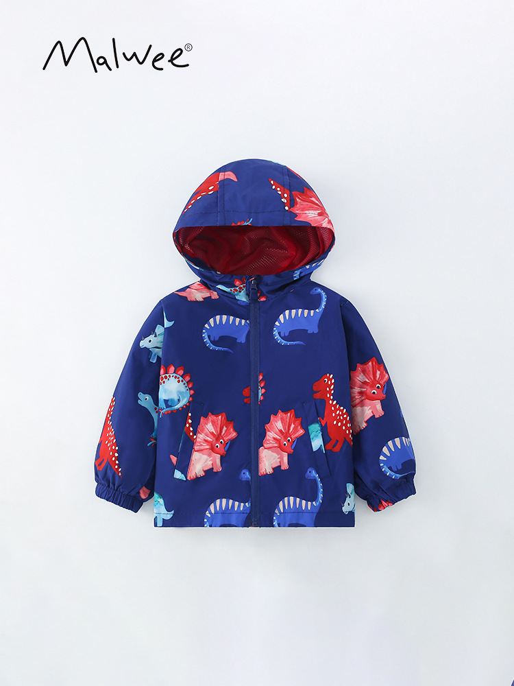 Malwee abrigo de niños Primavera y otoño nuevo europeo y americano medio y pequeño estilo occidental de los niños cremallera camisa guapo abrigo de los niños con capucha