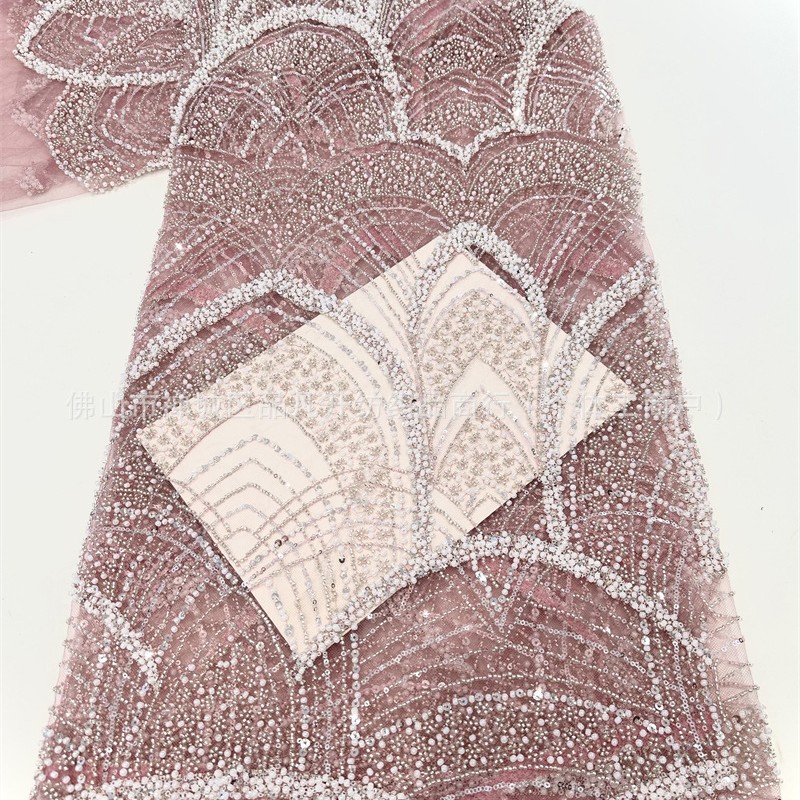 Tejido de bordado de tubo de perlas de alta moda vestido de boda tejido de moda Gaoding tejido de bordado de sequillas industria pesada