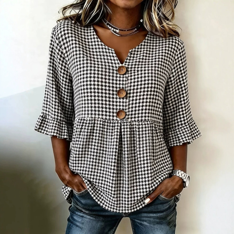 2026 Cross-Border Foreign Trade Women's Lace Sleeve Shirt, Half-Sleeve, High-End Casual Loose Versatile Casual Shirt for Women