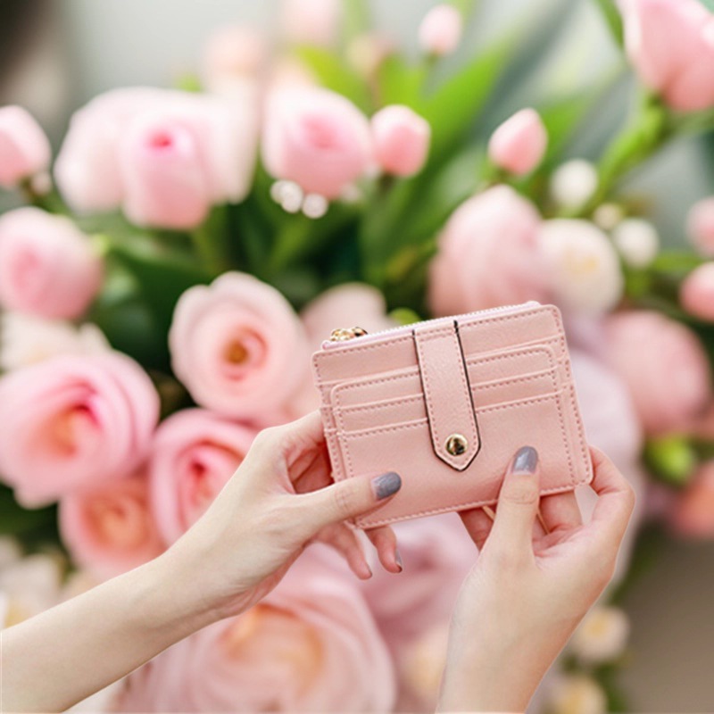 Bolsa de tarjetas de muñeca de flores de pera para mujer, estilo coreano ultrafino, múltiples ranuras, diseño simple, pequeño monedero con espacio para identificación
