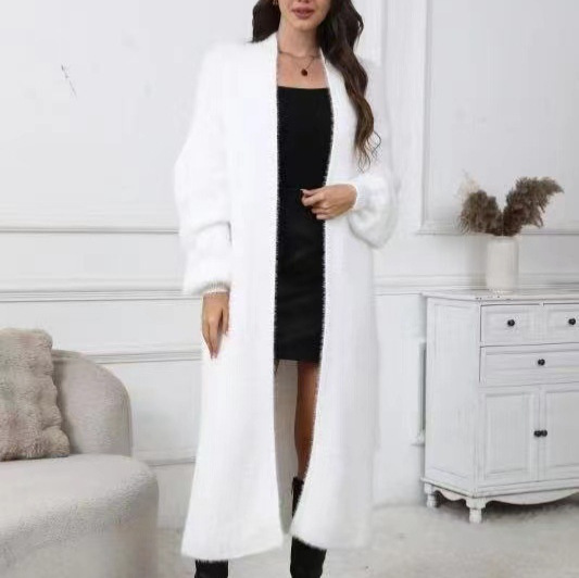 白いロングカーディガンのセーターの女性秋冬の新商品の高級感が厚くて、ゆったりしています。|undefined