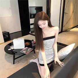 慧TZ4126小香风一字肩抹胸连衣裙女高级绝美气质名媛收腰甜辣包臀