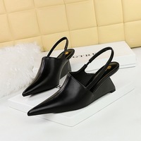 1097-3 Retro European and American Fashion High Heel Slope Heel Deep Mouth Baotou Shoes Hollow Back Strap Sandals High Heel Shoes Women's Shoes