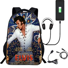 新品印花猫王Elvis书包 卡通明星周边双肩背包USB数据线一件代发