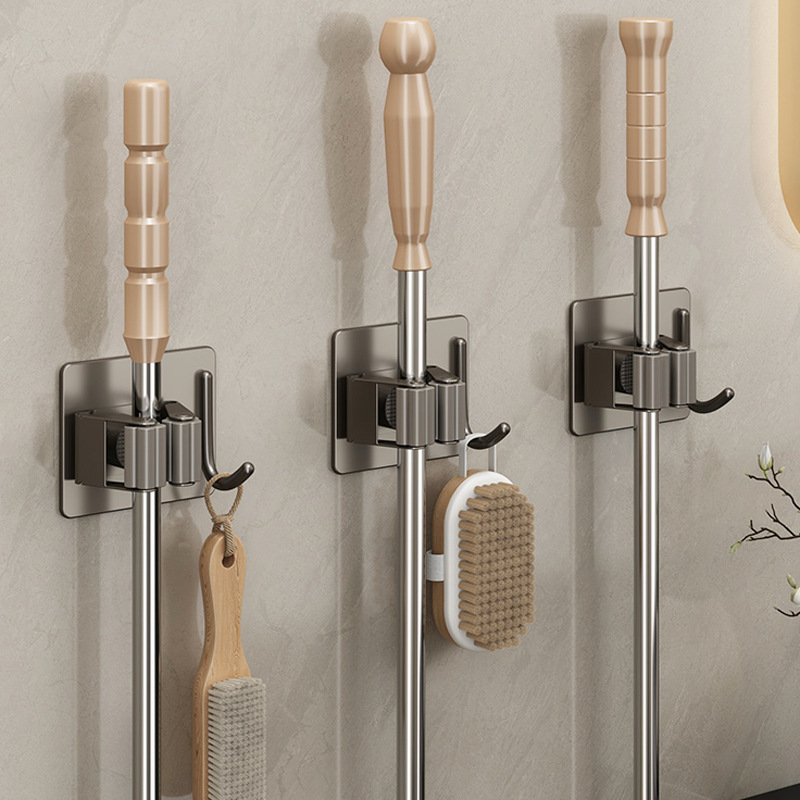 Gun Grey Mop Clip Hook Punch-free Simple Stainless Steel Broom Storage Holder Wall Hanging Mop Rack Gun Grey Mop Clip Hook Punch-free Simple Stainless Steel Broom Storage Holder Wall Hanging Mop Rack