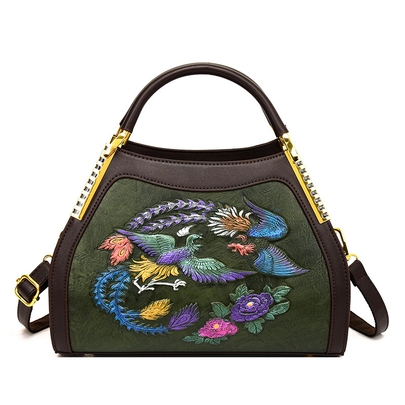 Luz de lujo de alta calidad retro nacional china en el viento de las madres mayores bolsas de mano en relieve de mujeres bolsas de hombro de un solo hombro