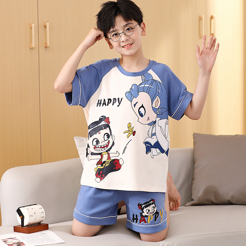 男童睡衣夏季短袖短裤儿童女孩夏款中大童薄款精梳棉新款春装外穿