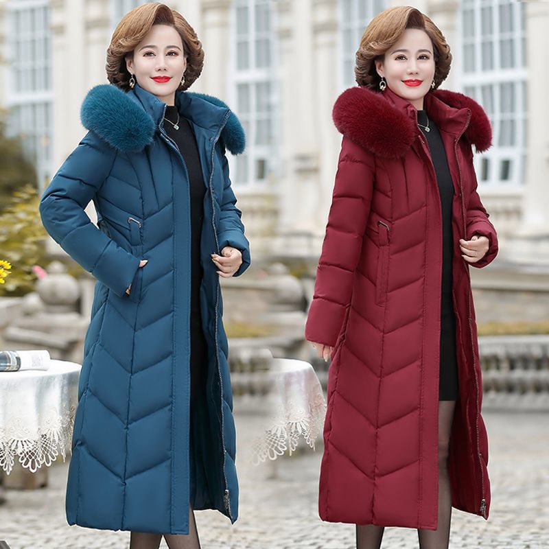 冬季新款女装韩版修身羽绒棉服女士中长款大棉衣外套中年过膝高贵