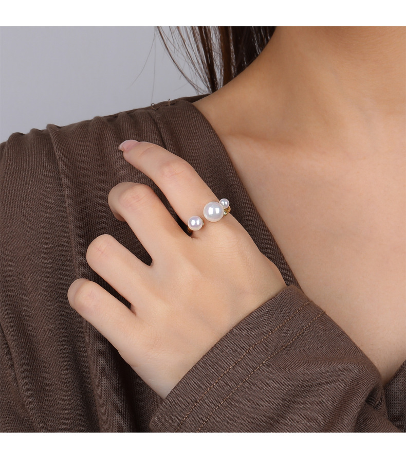 fashion s925 sterling silver inlaid pearl opening ring female