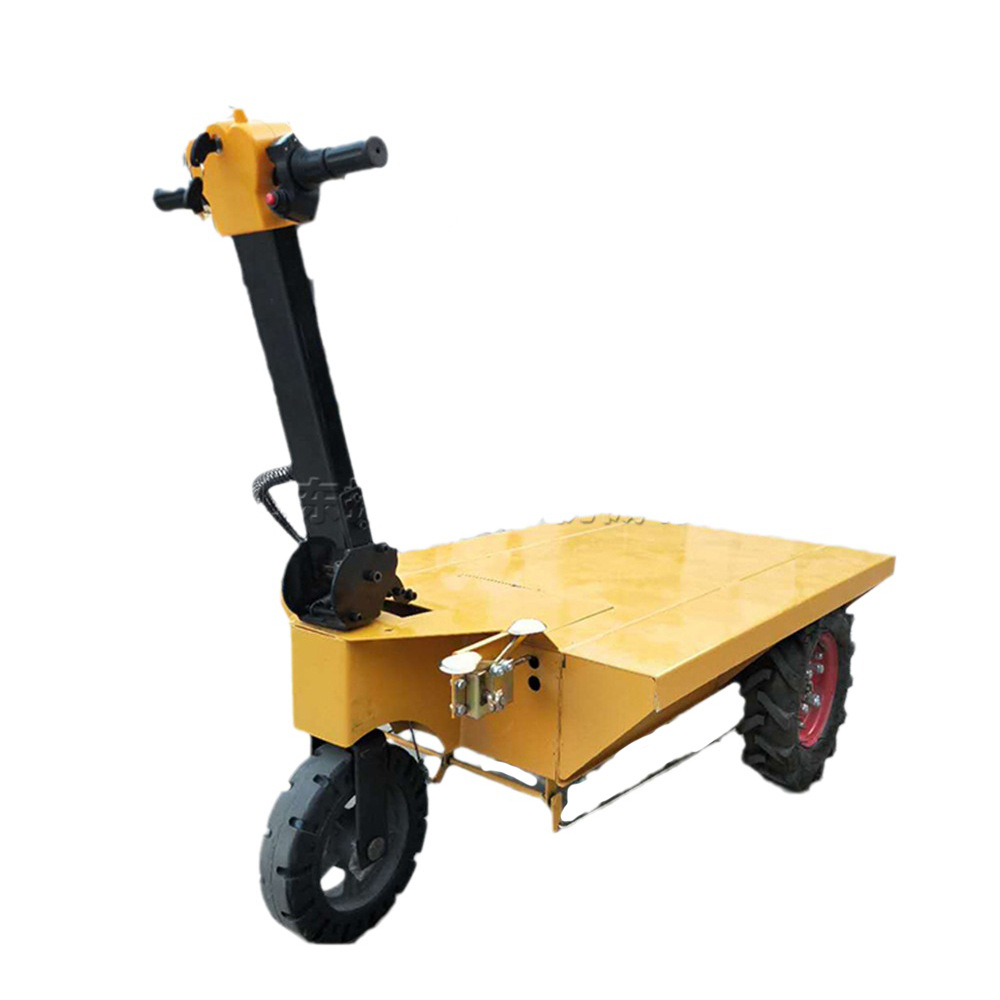 360 grados de rotación manual empujando carro plano eléctrico de tres ruedas de transporte de ladrillos de tracción pequeña herramienta de transporte de carga y descarga
