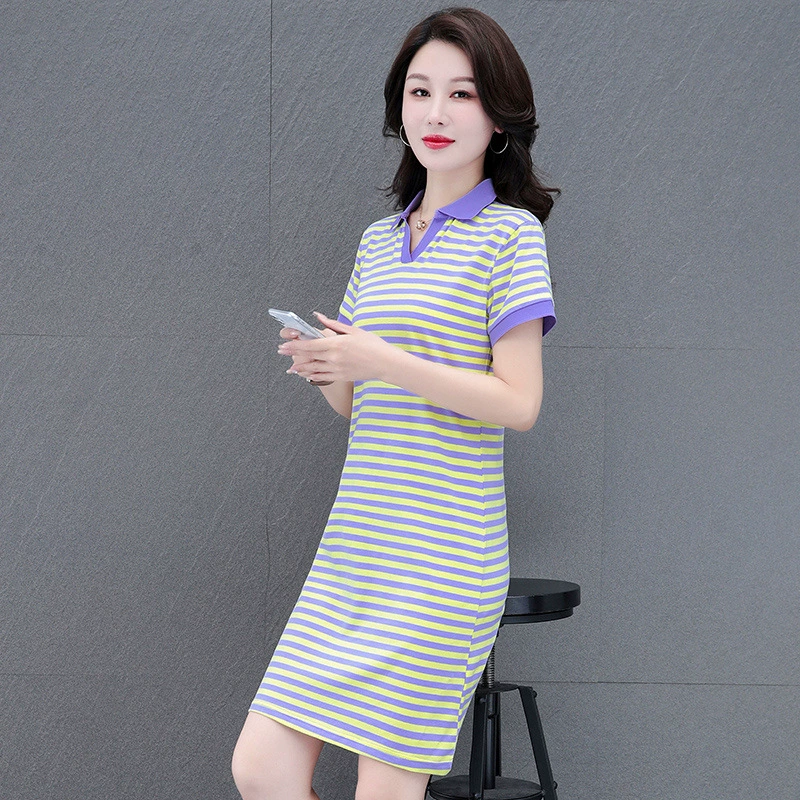 Высококачественное платье POLO весной и осенью из хлопка в полоску темперамент