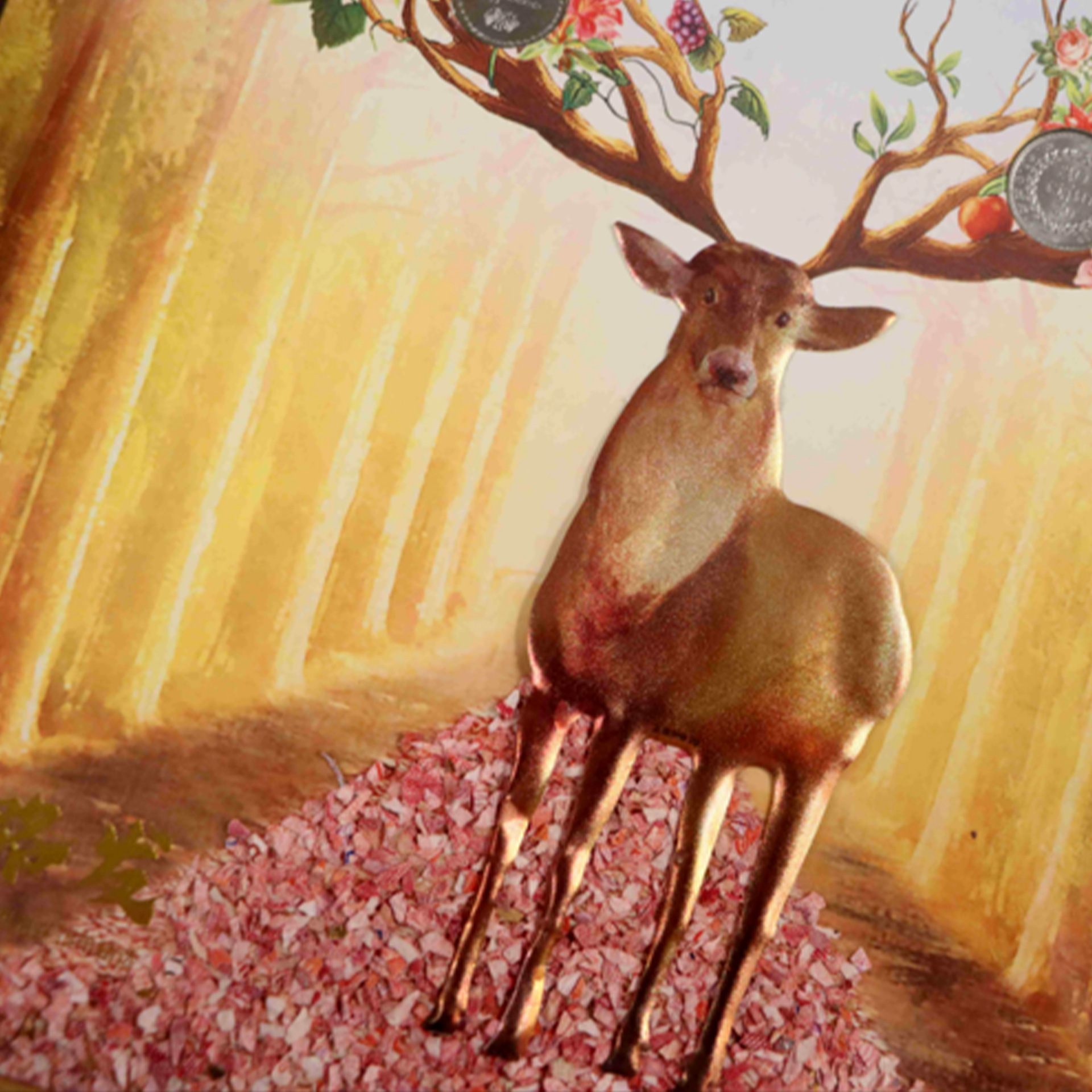 "Go All the Way" Pure Silver Bring in Wealth and Treasure Deer·World Flower Coin Selected Ornaments Housewarming Gift Decorative Painting