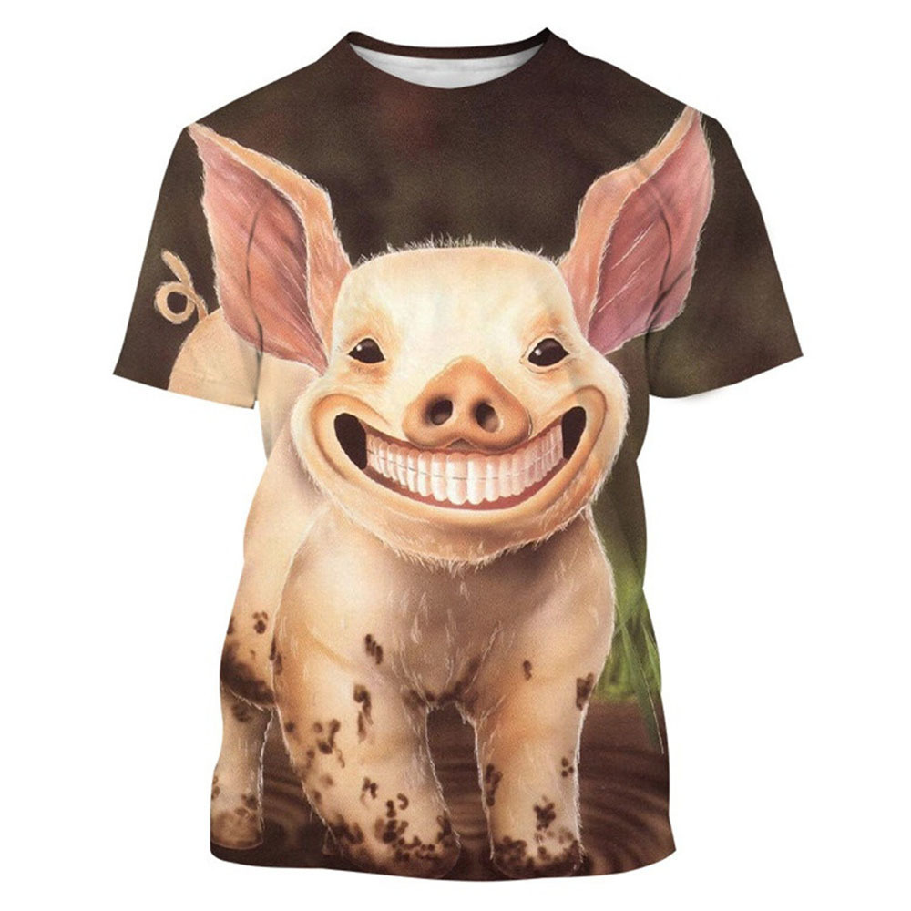 2024 Venta caliente novedad animal cerdo 3D camiseta impresa digital cerdo divertido personalidad casual adulto niños camiseta de verano