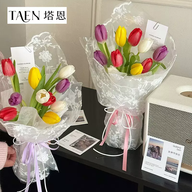 白色蕾丝布蕾丝刺绣包花布圆形小香风花束布艺网纱鲜花包装资材