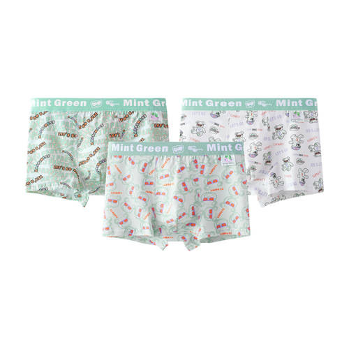 Trendy and comfortable men's underwear, pure cotton, mid-waist, breathable, square corners, antibacterial printing, teen men's underwear wholesale