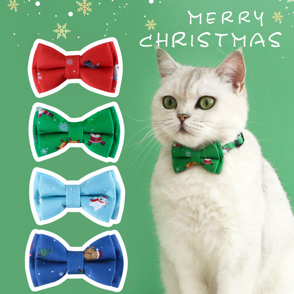 2022 mascotas gatos perros impresión de nieve de Navidad corbata collar anti-asfixia collar de arco ajustable campana