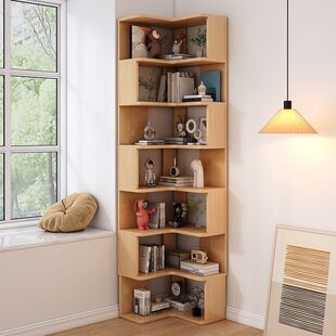 Simple Solid Wood Bookshelf Triangular Multi-Layer Storage Rack Multi-Layer Corner Cabinet Home Bedroom Bookshelf Storage Corner Bookshelf