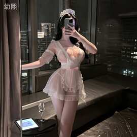 情趣内衣朦胧甜心纯欲诱惑女仆制服花边透视性感连衣裙女套装批发