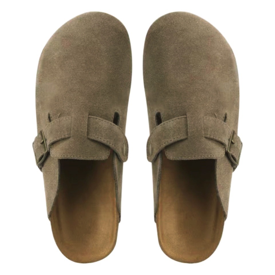 Suisanxi mismo estilo cuero genuino vintage Boken zapatos planos cerrados dedo del pie medio zapatillas verano de las mujeres desgaste exterior punta redonda Boken sandalias