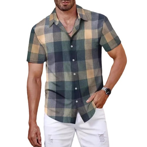 Men's plaid shirt, men's short-sleeved fashionable Korean-style youth casual men's short-sleeved shirt