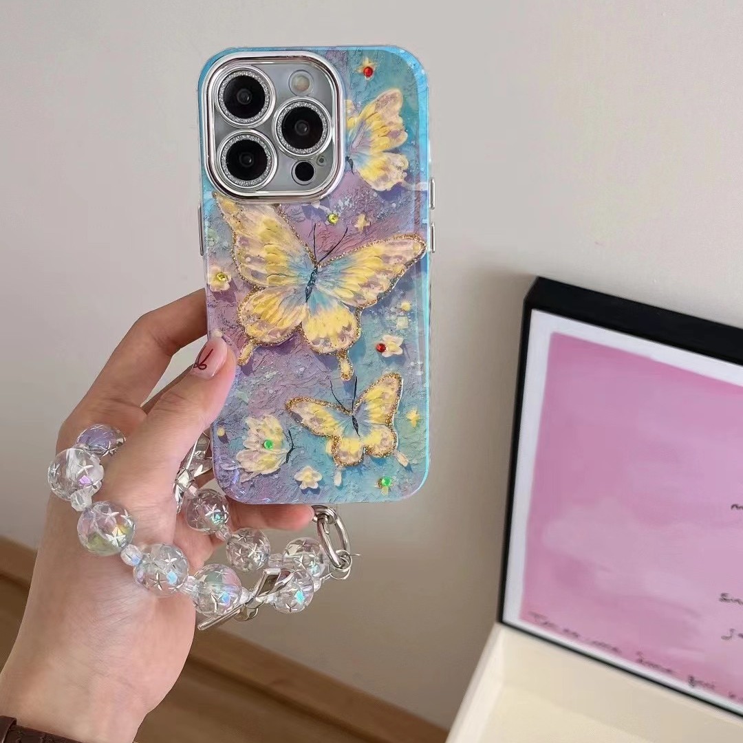 Pintura al óleo de alto valor ins mariposa uso iPhone14/13 funda para teléfono móvil 15 Apple 16ProMax femenino 15PM nuevo