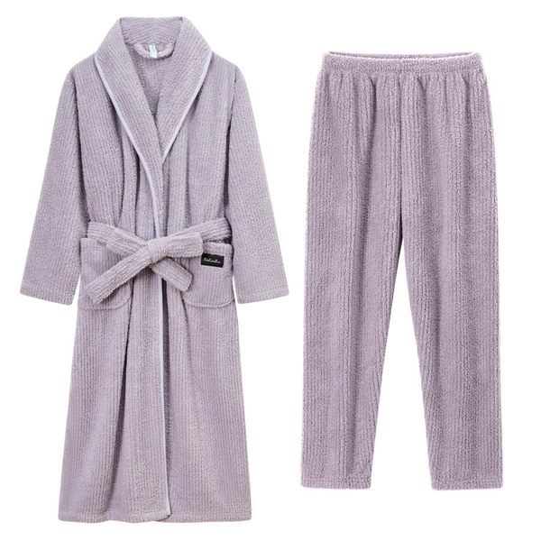Women-Roland purple lapel bathrobe + pants
