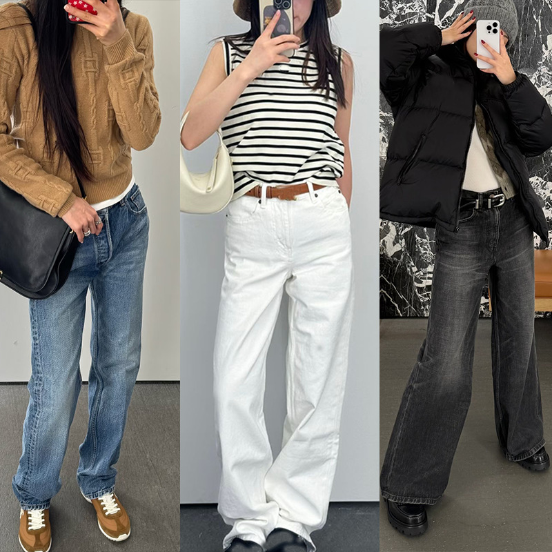 Ce High-Waisted Straight-Leg Jeans for Women, Loose and Versatile Casual Pants, American and European Style, Early Spring 2026 New Model