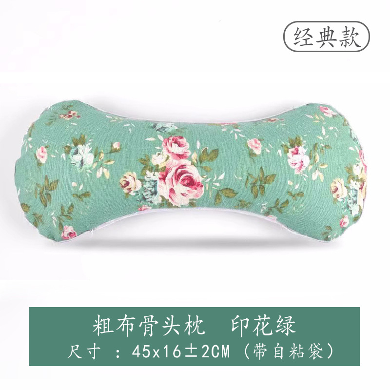 Coarse cloth bone pillow printed green