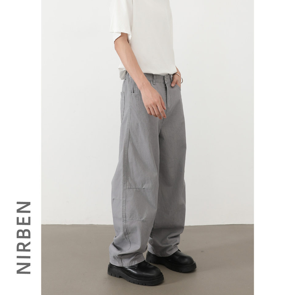 Quần jeans nam ống rộng lưng thun nửa, dáng suông thoải mái — Màu xanh quân đội, màu xám nhạt, màu xám đen, đen