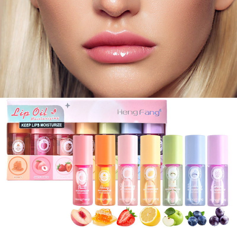 Hengfang temperature change lip oil wholesale Lip Oil cross-border e-commerce color change lip oil 7 boxed moisturizing Christmas gift box