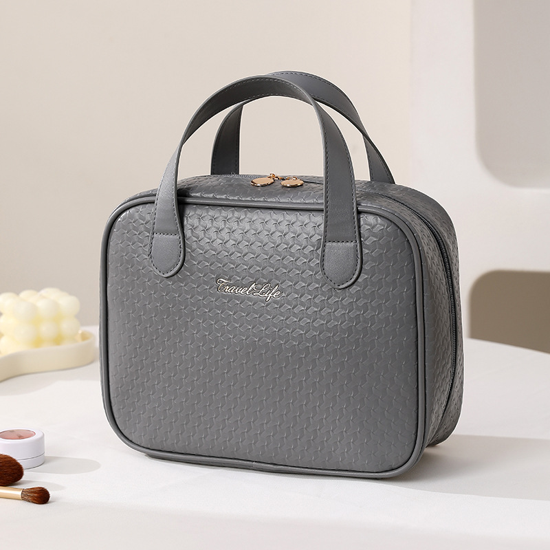 Bolso cosmético portátil doble PU grueso, bolsa de almacenamiento impermeable de gran capacidad y alto valor, conveniente para viajar, bolsa de lavado de gran apertura