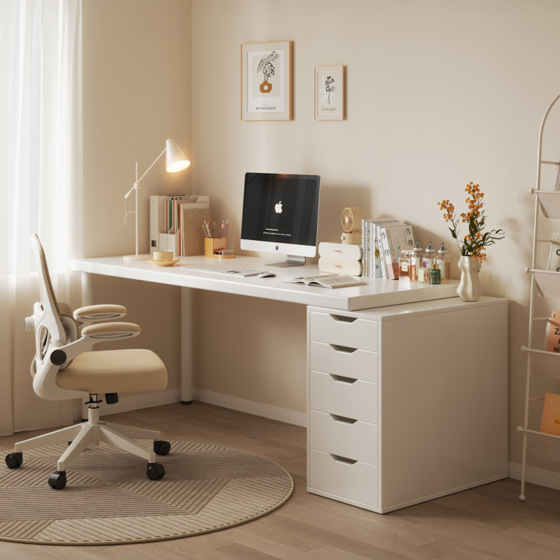 Desk and Bookshelf Integrated Table for Home Use, Student Study Desk, Trendy Girls' Bedroom Vanity Table, White Computer Desk