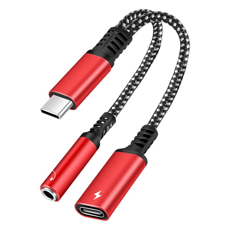 Tipo-c dos-en-uno trenzado adaptador de cable convertidor de auriculares adaptador de audio digital typec para Huawei