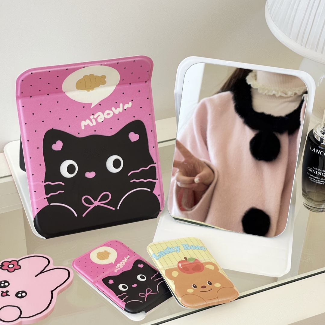 Espejo lindo espejo de maquillaje oficina espejo pequeño espejo portátil femenino dormitorio de estudiantes escritorio espejo plegable