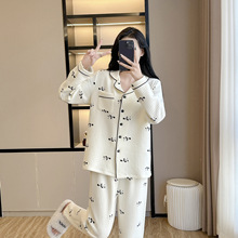 纯棉睡衣女秋冬季加厚保暖空气棉夹棉翻领卡通长袖长裤居家服套装