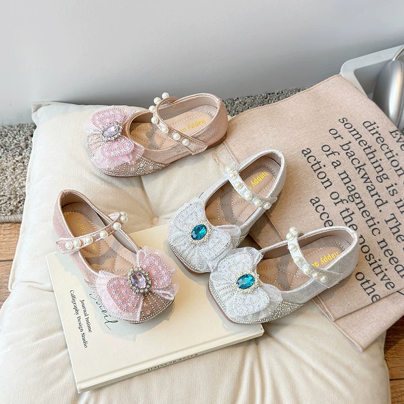 [Спотовое] Маленькие кожаные туфли со стразами для девочек