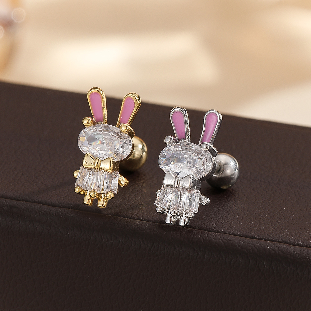New Stainless Steel Micro-Inlaid Cartoon Cute Rabbit Ear Bone Nail Decoration Fashion Earring detail image 7