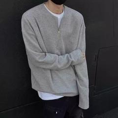 ワッフルハーフジップ長袖Tシャツメンズ秋トレンドアメリカンハイストリートラウンドネックスウェットシャツルーズカジュアルボトリングシャツ