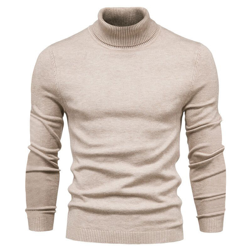 Cross-Border European and American Amazon Autumn and Winter Men's Turtleneck Knitwear Korean Style Slim Solid Color Pullover Warm Base Knitwear