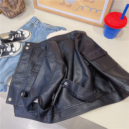 Boys' Spring and Autumn Jackets, Korean Style Children's Leather Jackets, Handsome Children's Jackets, Trendy Tops 308