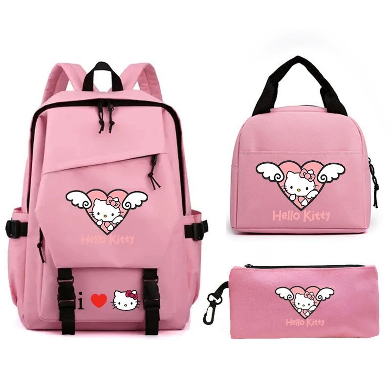 Hello kitty, (Cross-border trading), cute backpack for leisure, set for students, pencil case, 3 piece set