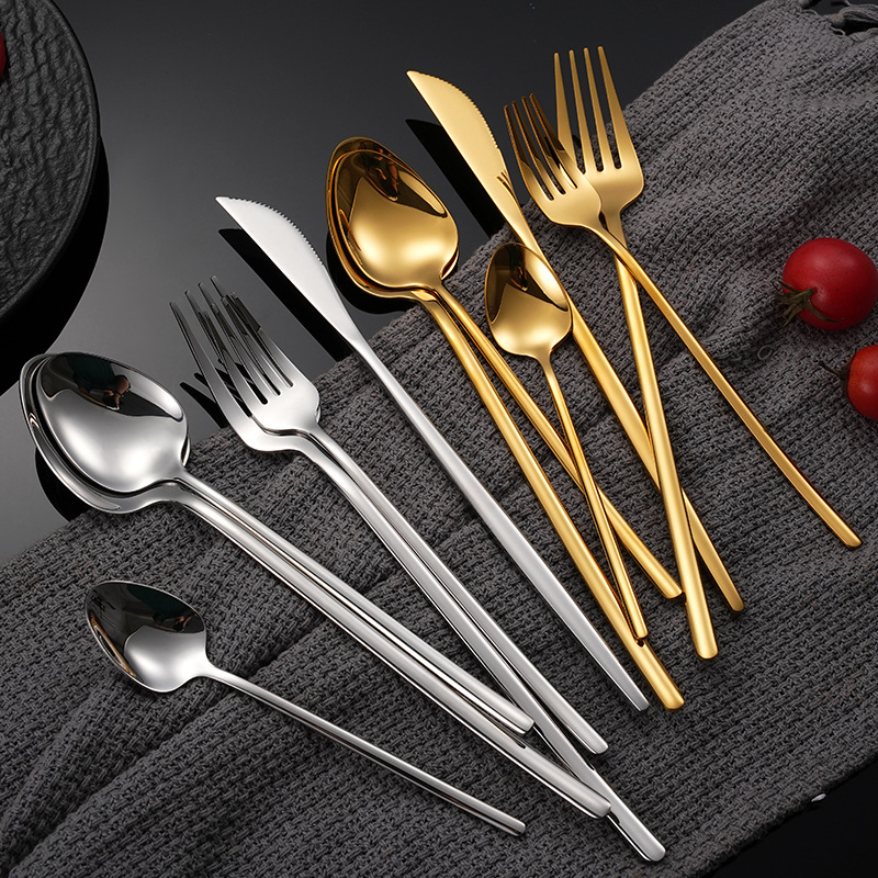 Cross-border 304 stainless steel knife, fork and spoon six-piece set high-end bright hotel western-style tableware steak knife, fork and spoon set