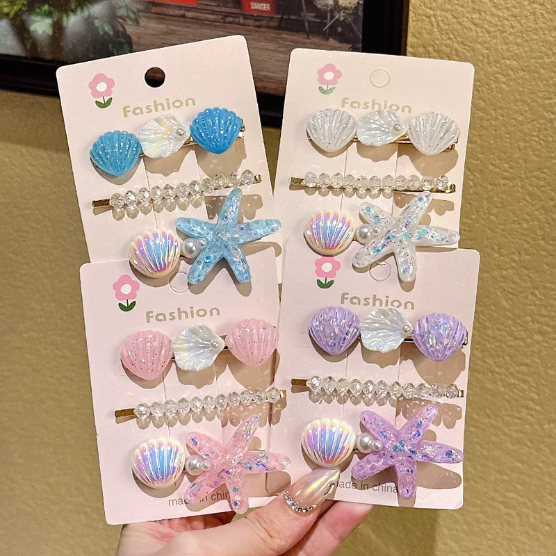 Летний морской аксессуар для волос принцессы, милый детский зажим для волос, заколки, оптом