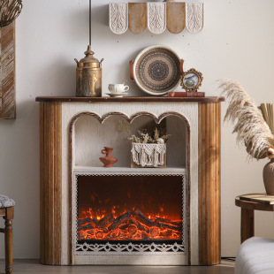 American Country Simulation Flame Heater Pastoral Style Retro Electronic Fireplace Home Mantel Ultra-thin Decorative Cabinet